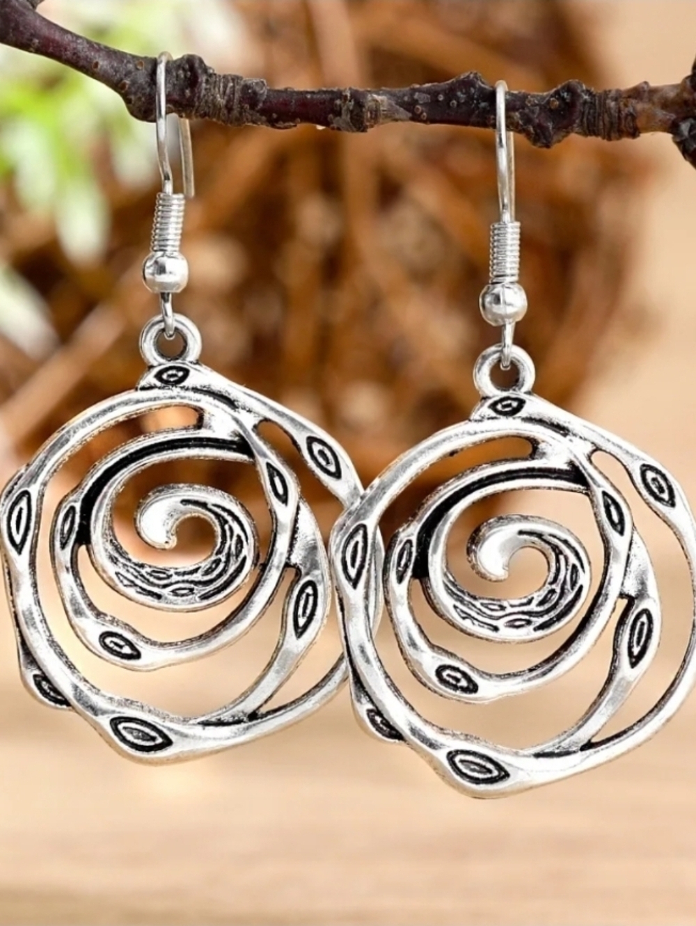 Elegant Silver Spiral Drop Earrings . New!